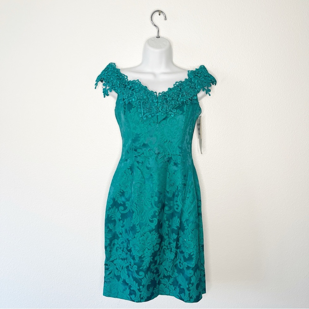 VTG Scott McClintock 80s Teal Dress Lace Collar Short Prom Size 4P Fairy NWT